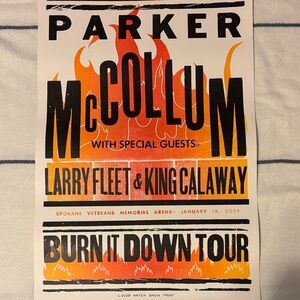 Parker McCollum Burn It Down Tour Poster - Black, Orange, Yellow.